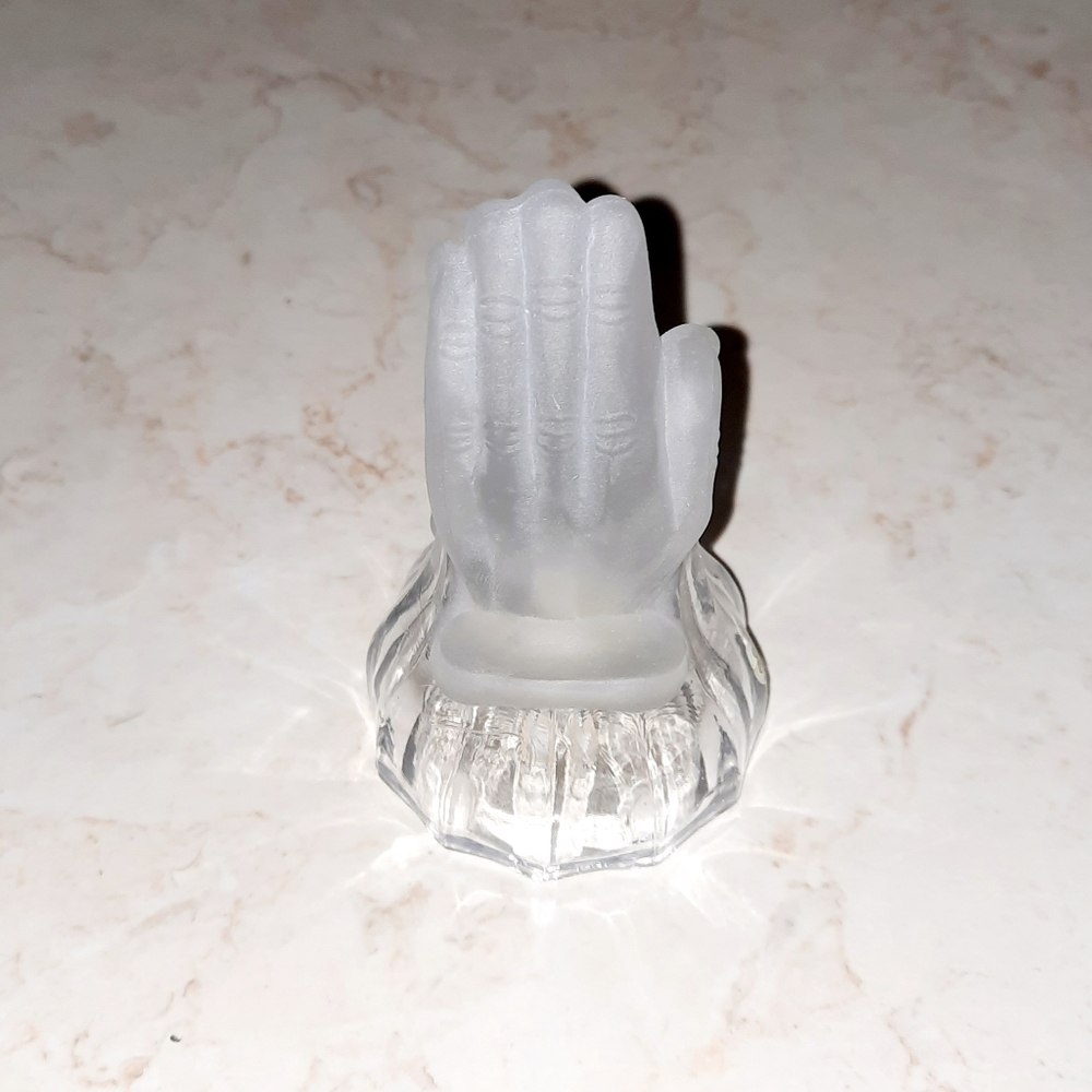 Vintage Emson Frosted Glass Crystal Dinner Bell Praying Hands
